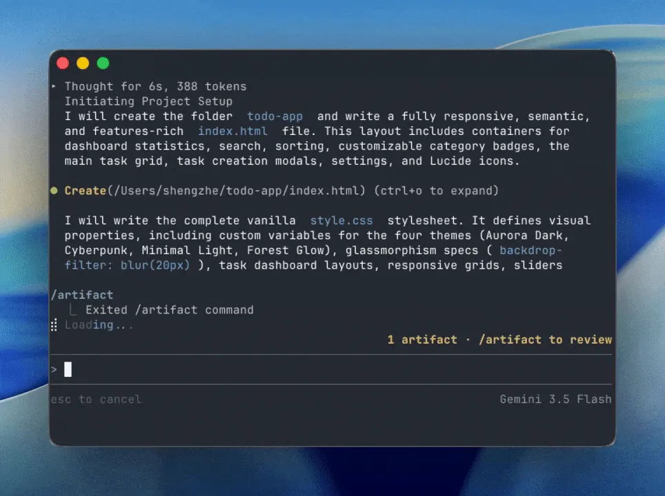Saída de agente em um terminal mostrada pela demonstração do repositório oficial da CLI