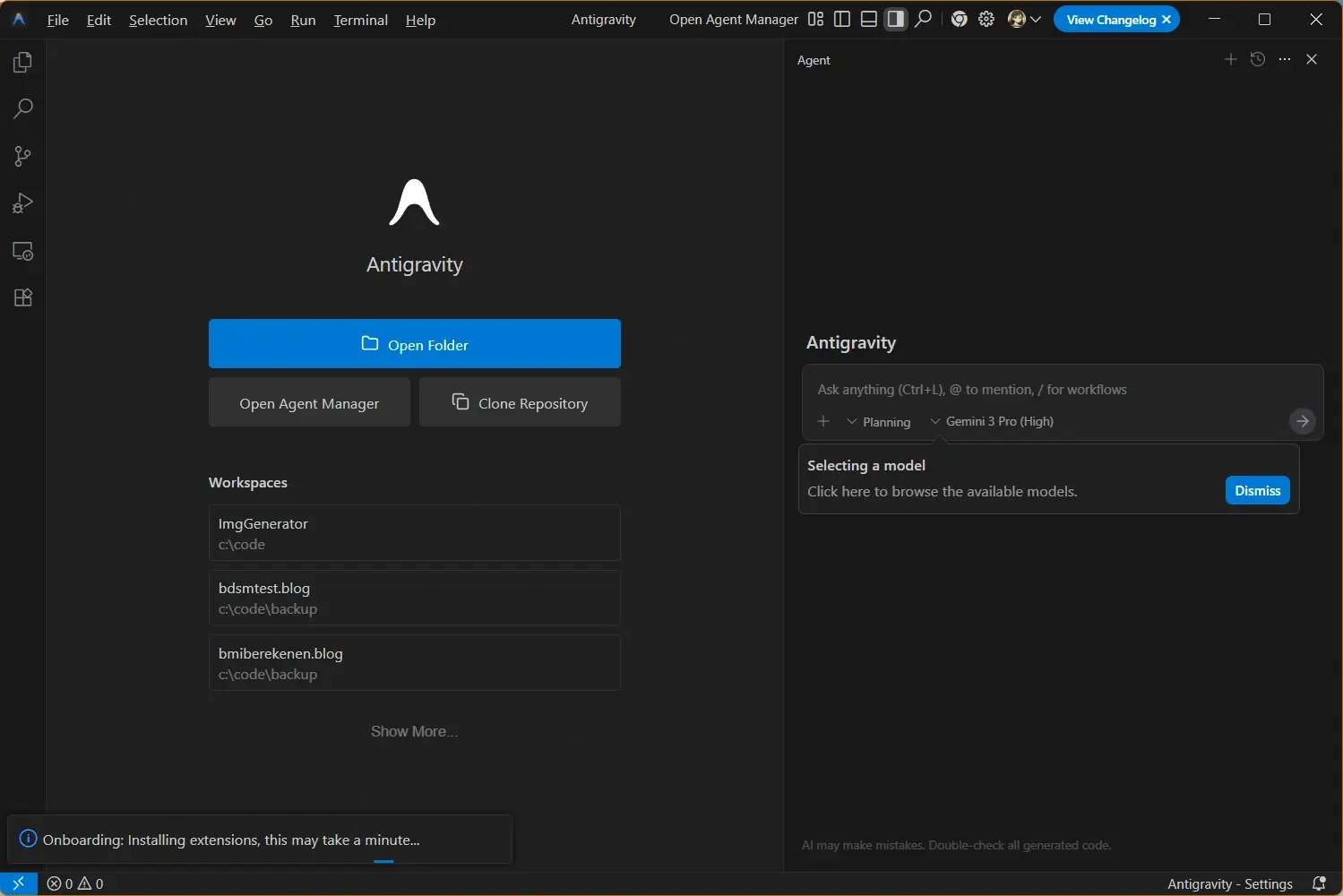 Écran de connexion Antigravity après une mise à jour sous macOS